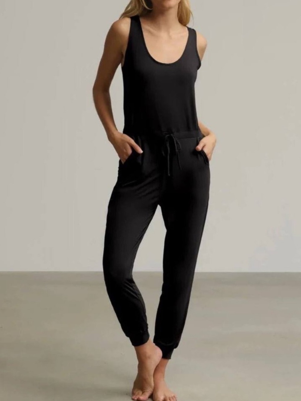 Commando Luxe Rib Racerback‎ Jumpsuit Black Pima Cotton Jogger Small